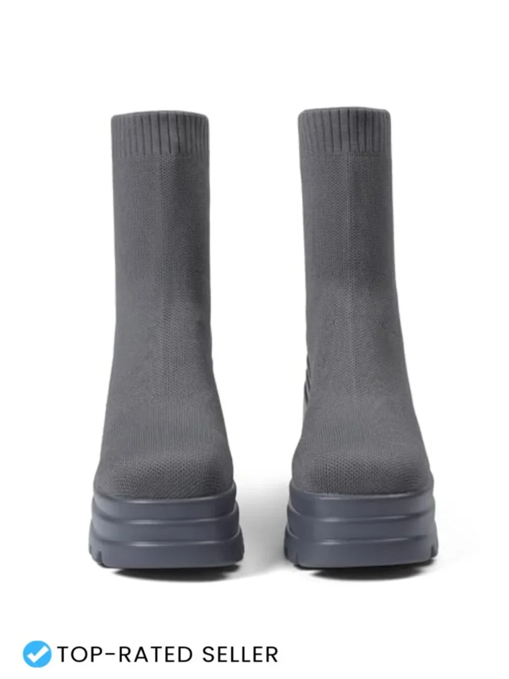 Women's Platform Ankle Boots Chunky Block Heel Slip On Stretch Knit Sock Booties